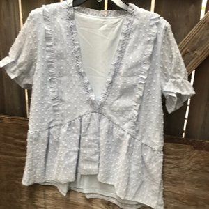 Baby Blue Polka Dot Short Sleeved Blouse
